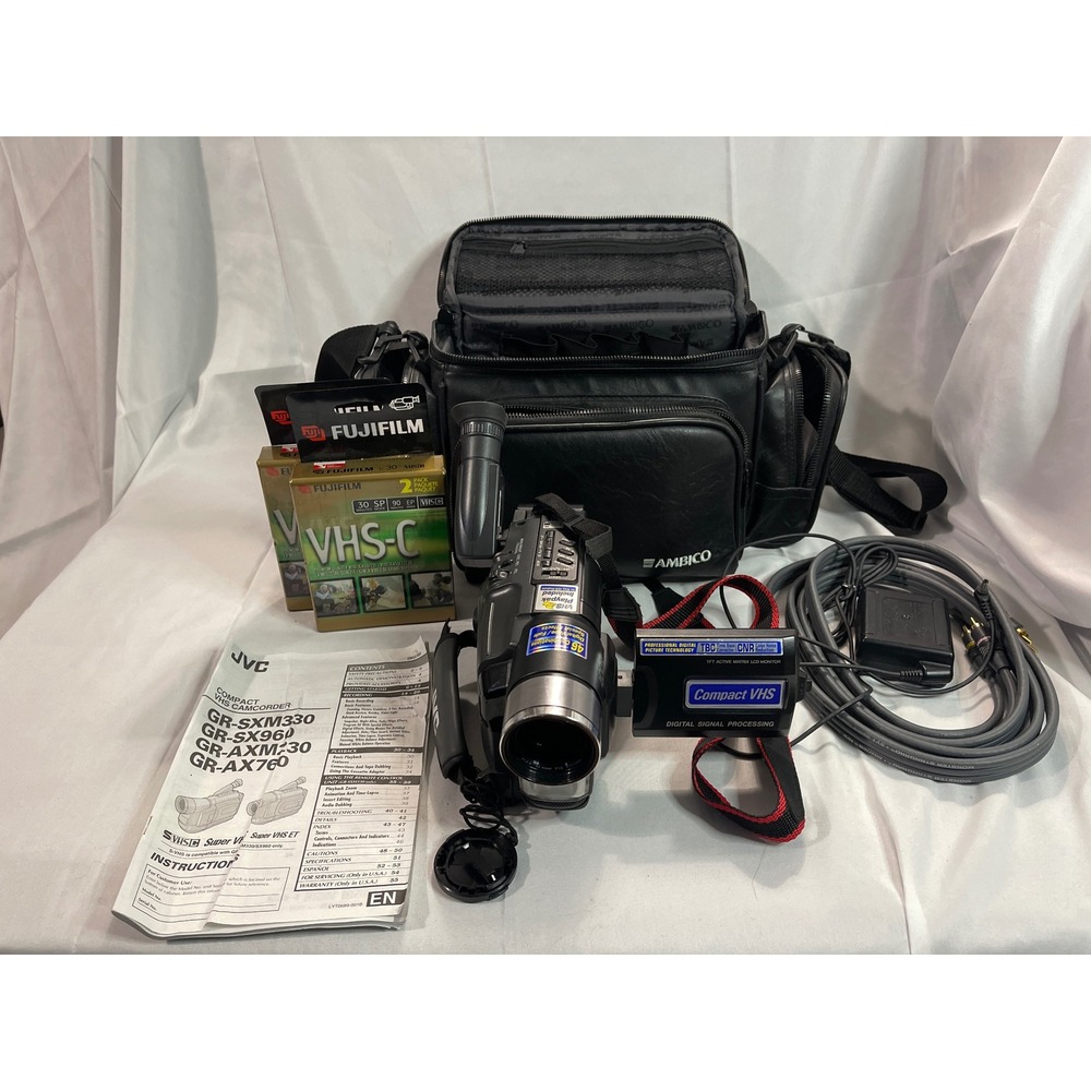 JVC GR-AXM230 Compact VHS Camcorder Bundle with Bag Manual and Fujifilm TESTED